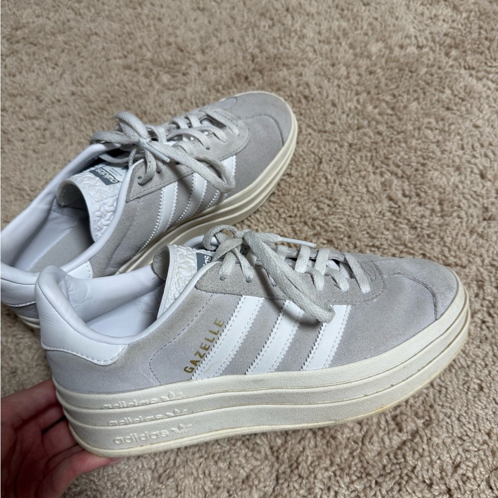Adidas Women's Gazelle Platform Gray Sneakers - Picture 1 of 3